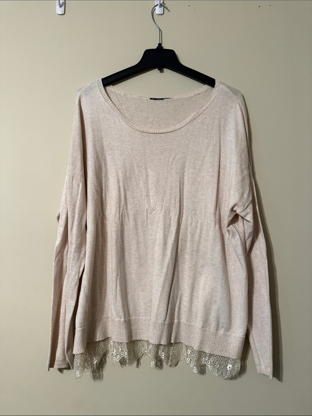 Light Blush Lace-Hem Sweater
